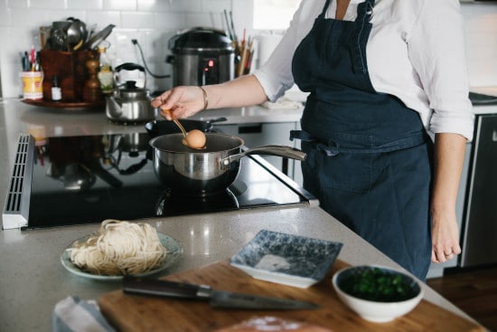 Chef Sarah is boiling egg for homemade ramen.