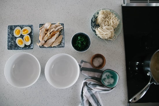 Ingredients for making ramen at home chicken noodles.