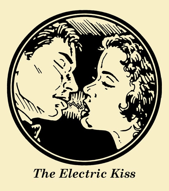 Couple electric kiss illustration.