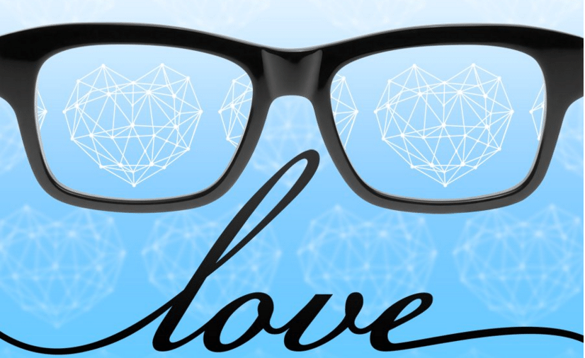 A pair of glasses with the word love on them.