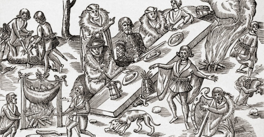 A black and white drawing of a diverse group of people.