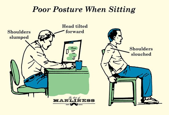 A man sitting with poor posture illustration.