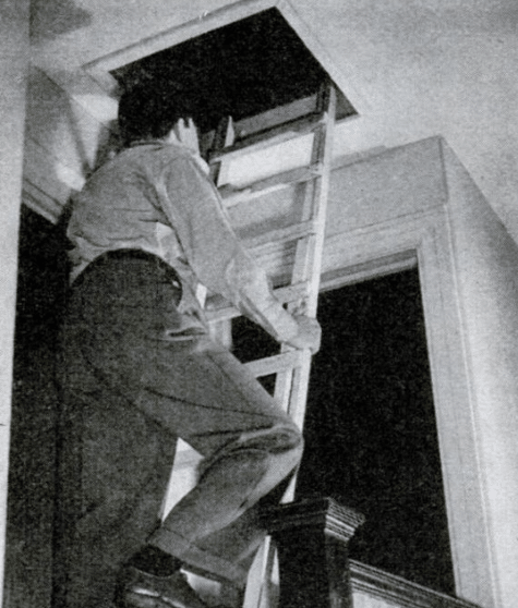 A man going upside by using ladder in house. 