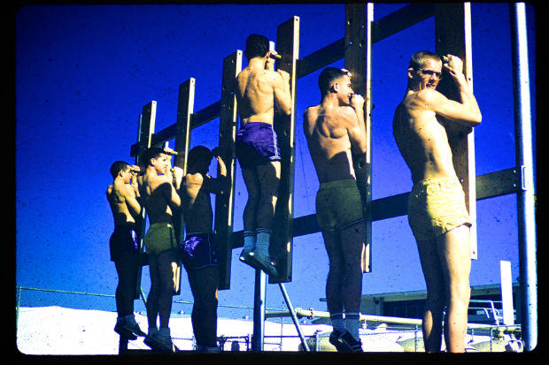 La sierra high pe physical education class boys climbing.