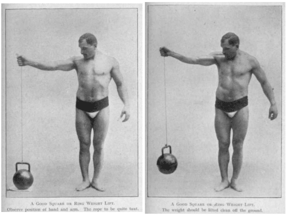 Strongman bodybuilder doing exercise for kettlebell lift illustration.