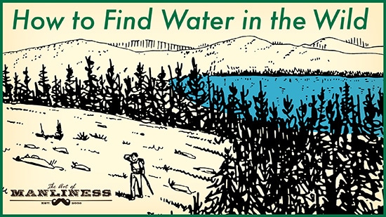 A man is finding water in the wild illustration. 