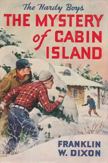 Book cover, the mystery of cabin island by Franklin w dixon. 