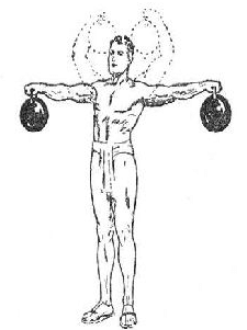 Strongman bodybuilder doing exercise for lifting two kettlebells illustration.