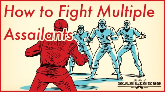 A man is fighting against multiple assailants illustration. 