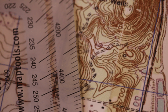 Drawing bearing on topo topographic map.