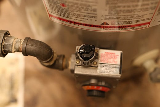 Gas shut off valve on hot water heater. 