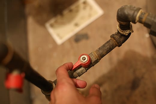 Gas valve shut off hot water heater. 