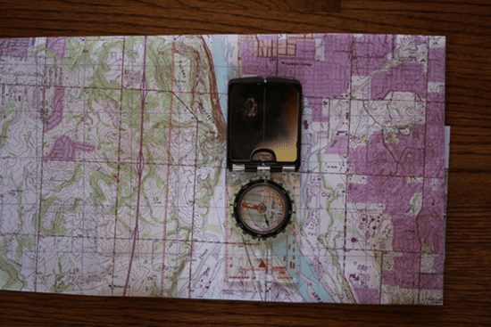 Orienting with map and compass.