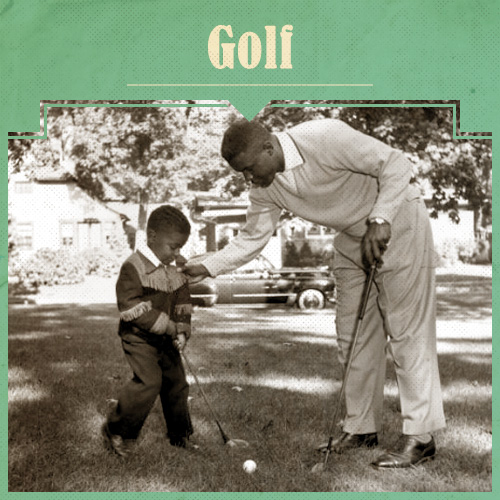 Vintage Father and Child Playing Golf.