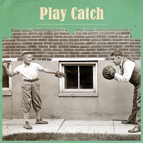 Vintage Father and Child Playing Catch.