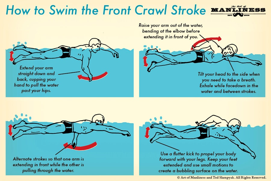 How to swim the front crawl stroke illustration.