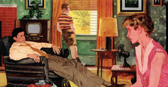 A woman in a pink dress keeps the house cool during the summer by cranking up the A/C.