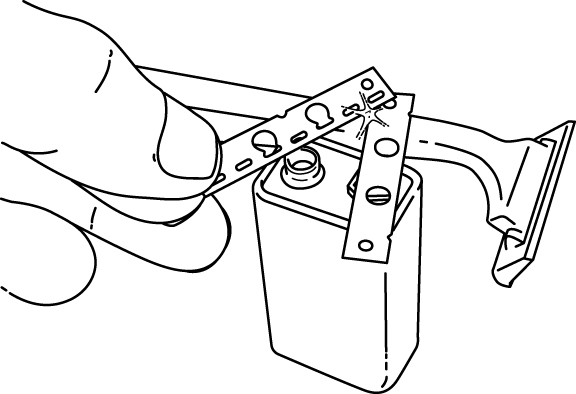 9 Volt battery razor fire survival hack illustration.