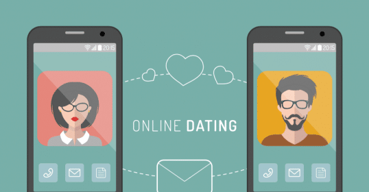 Two successful smartphones displaying the words "online dating".