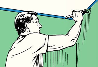 A person demonstrating the skill of the week as they paint a room green.