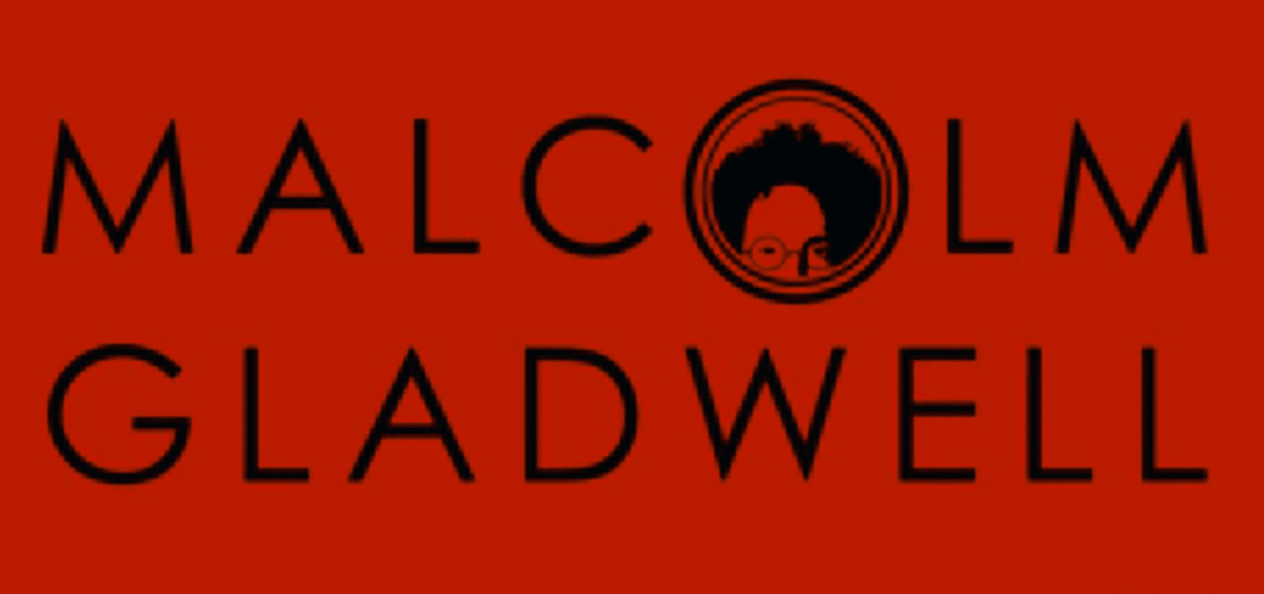 Logo with Malcolm Gladwell on a red background highlighting his podcast.