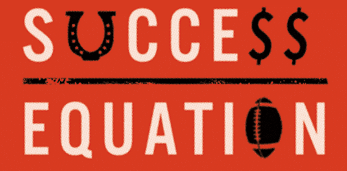 The success equation logo on orange background.