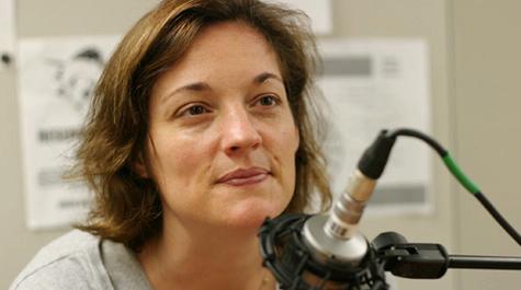 Susan wise bauer professor writer in radio studio.