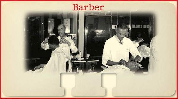 Vintage Barber working in Shop.