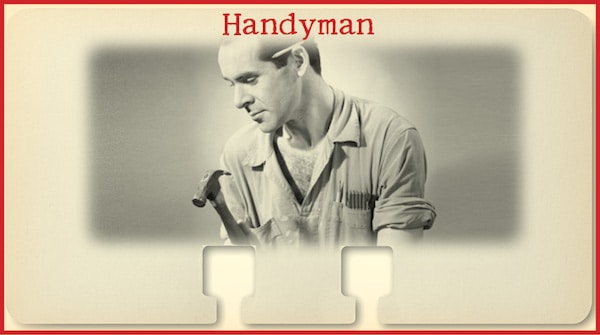 Vintage Handyman Holding Hammer.