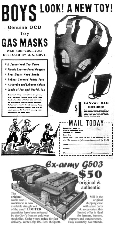 vintage army navy surplus ad advertisement kids gas mask