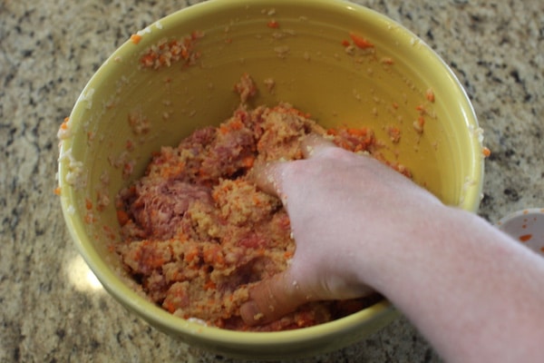 Combining all the ingredients in a bowl. 