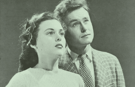 A black and white photo of a man and woman looking at each other, possibly reflecting a healthy sex life.