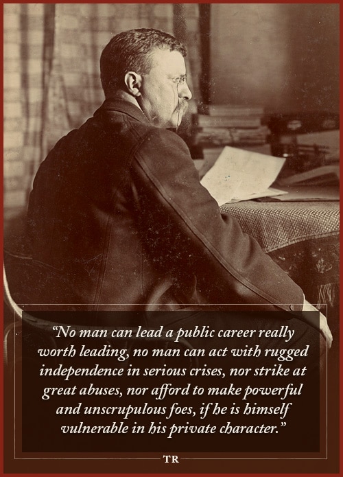 Quote by Theodore Roosevelt holding a paper looking at his right.