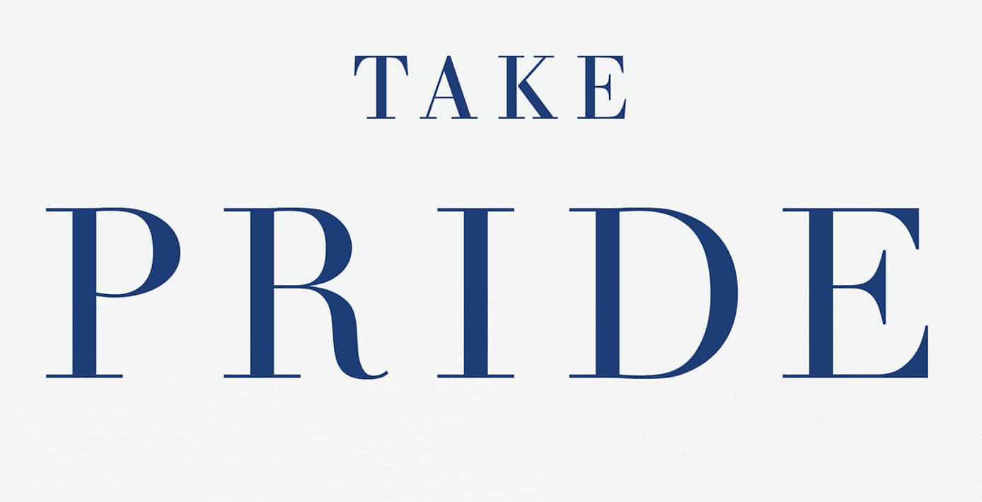 A white background with the words "take pride" displayed.