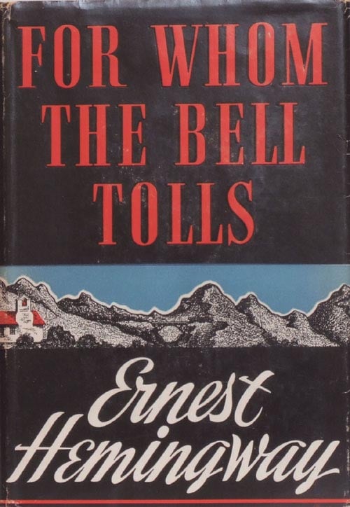 For Whom the Bell Tolls by Ernest Hemingway, book cover.