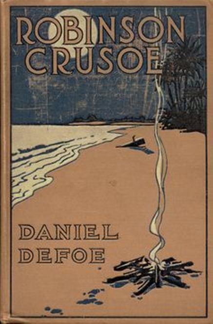 Robinson Crusoe by Daniel Defoe, book cover.