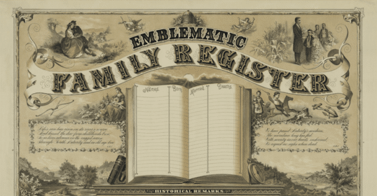 A family register with the words 'empirical family register' for genealogy enthusiasts.