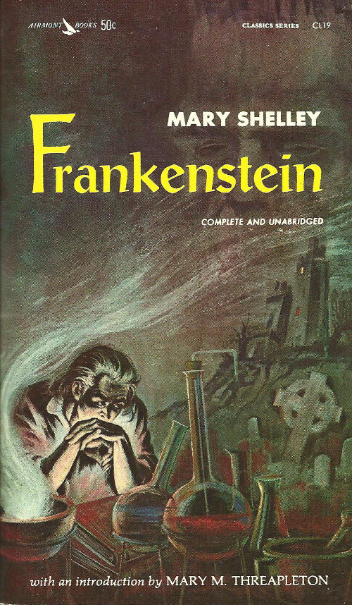 Frankenstein by Mary Shelley, book cover.