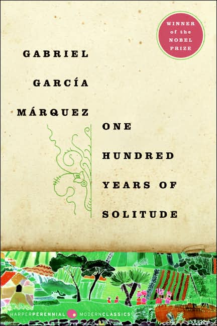 One Hundred Years of Solitude by Gabriel Garcia Marquez, book cover.