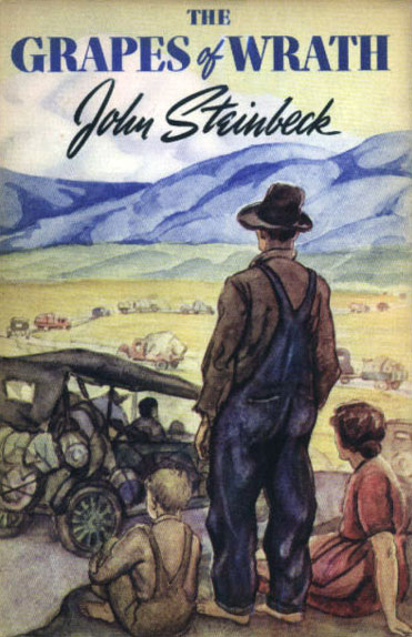 The Grapes of Wrath by John Steinbeck, book cover.