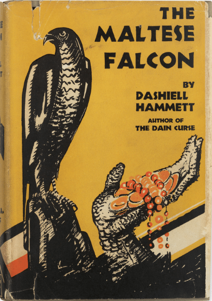 The Maltese Falcon by Dashiell Hammett, book cover.