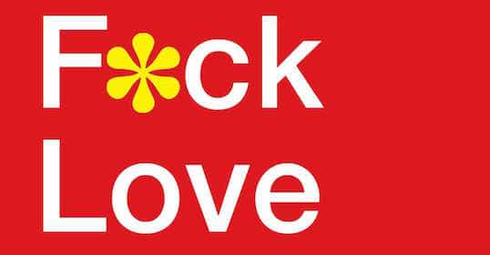 A red background with the word 