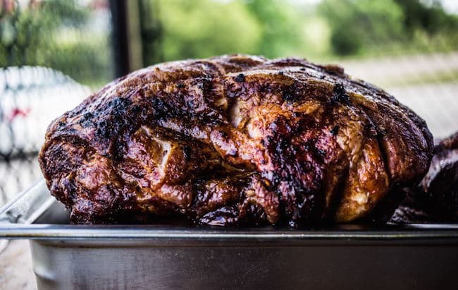 Pork butt served in tray.