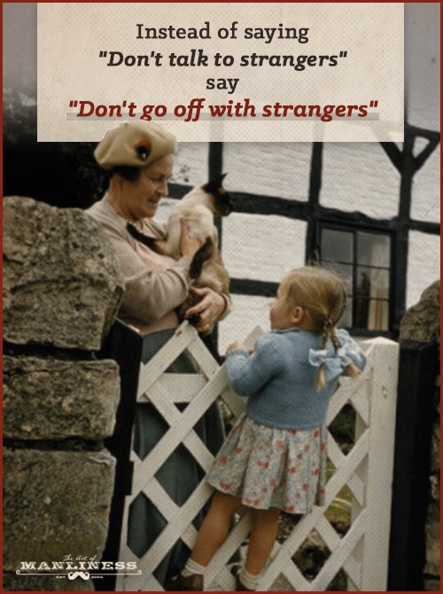 vintage girl talking to neighbor woman don't talk to strangers