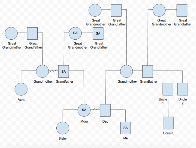 3 generation genogram with divorce