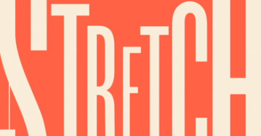 An orange and white logo with the word stretch on it.