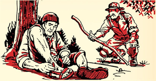 An illustration of a man treating a snakebite.