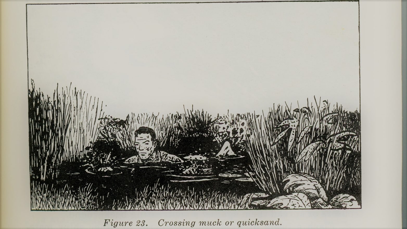 vintage survival illustration crossing wading through quicksand