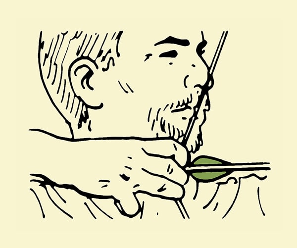 Archer grip a string to a point face illustration. 