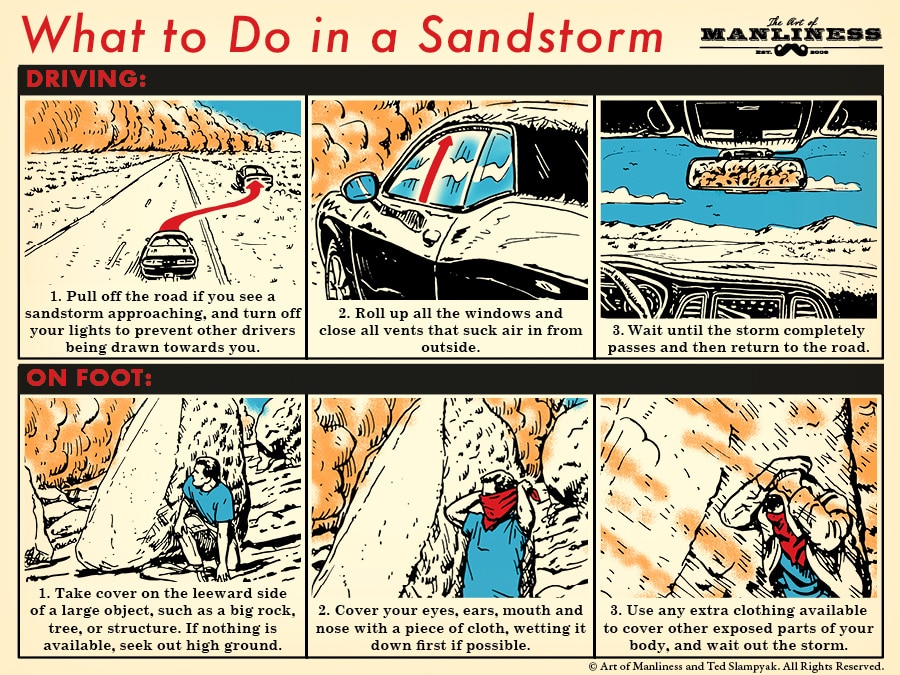 What to do in a sandstorm illustration step by step diagram.